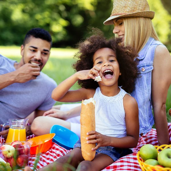 Family enjoying picnicking in nature